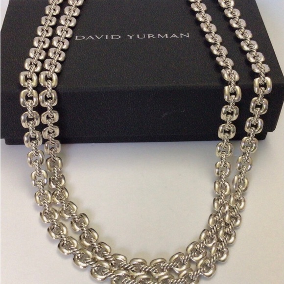 David Yurman Jewelry - David Yurman Thoroughbred Double Row Cushion Link Sterling Silver Necklace NWT